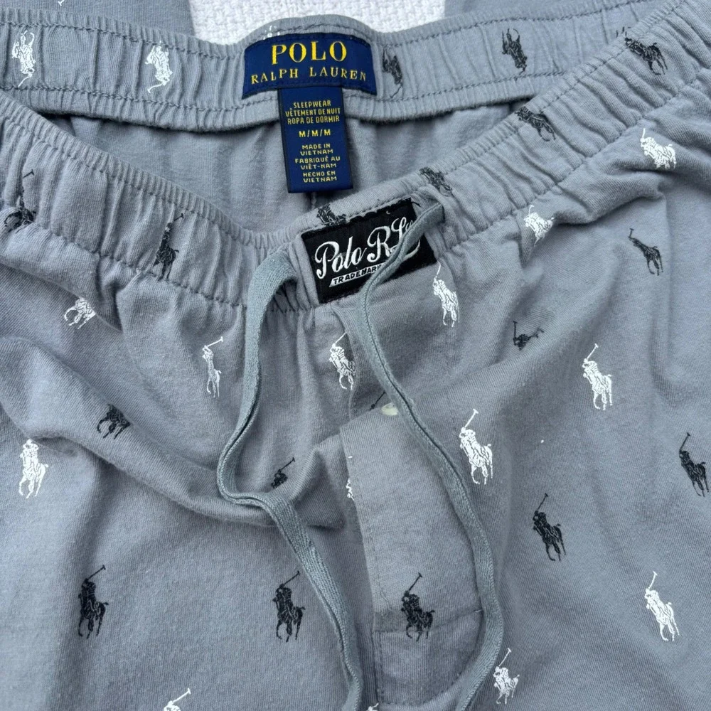 Men's Medium POLO Ralph Lauren Gray All Over Pony Logo Cotton Lounge Pants